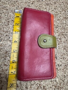 RFID Colorblock Leather Bifold Wallet in Turquoise & Orange
